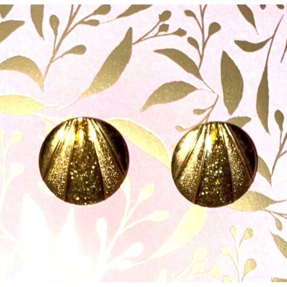 Vtg. Gold-Tone Round Clip-On Earrings Textured Glittery Enamel Clips, jewelry - Picture 11 of 11